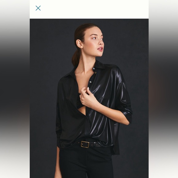 New with tags!! Anthropology satin shiny shirt black - Picture 4 of 6